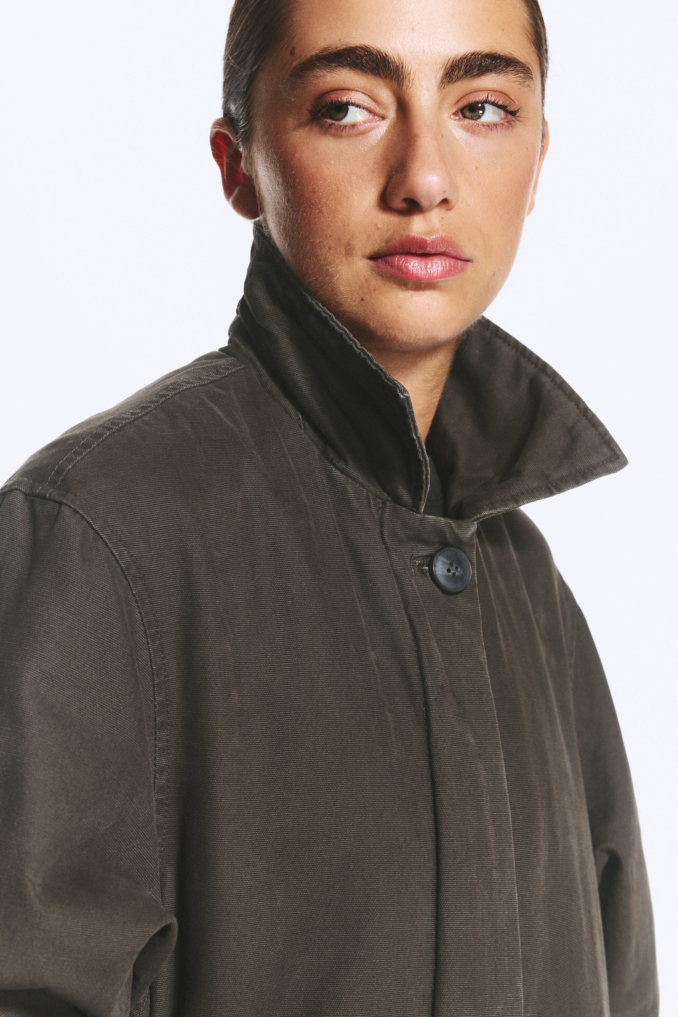 Dunkelgrau - Weit geschnittener Car Coat aus Canvas - 2