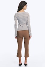Blå/Brun Stripete - Langermet slim-fit topp med utringning - 2