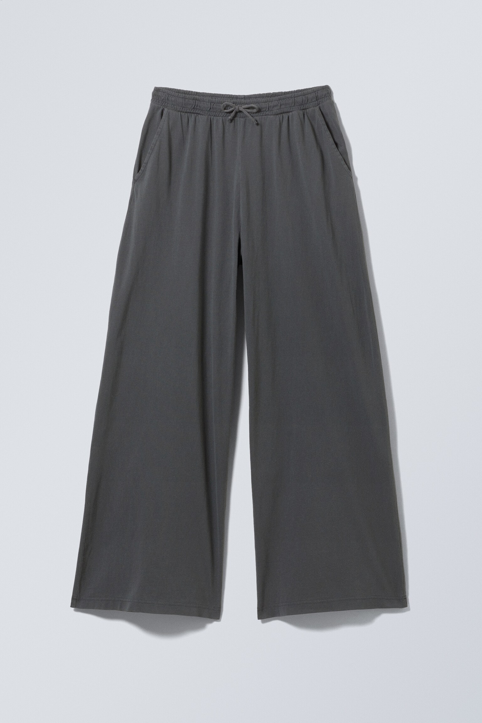 Loose Fit Wide Leg Jersey Trousers - Washed Dark Grey/Γκρι