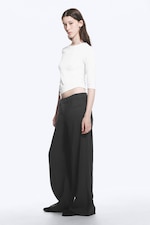 Dark Grey - Crinkle Low Waist Loose Fit Trousers - 2