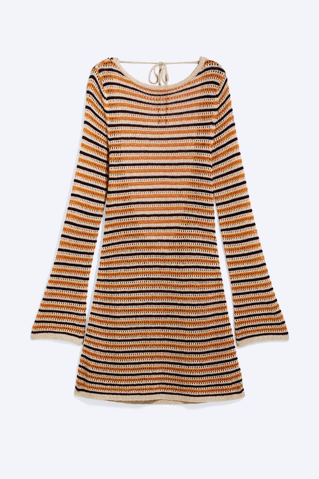 Knitted Open-Back Dress - Striped Orange - 1