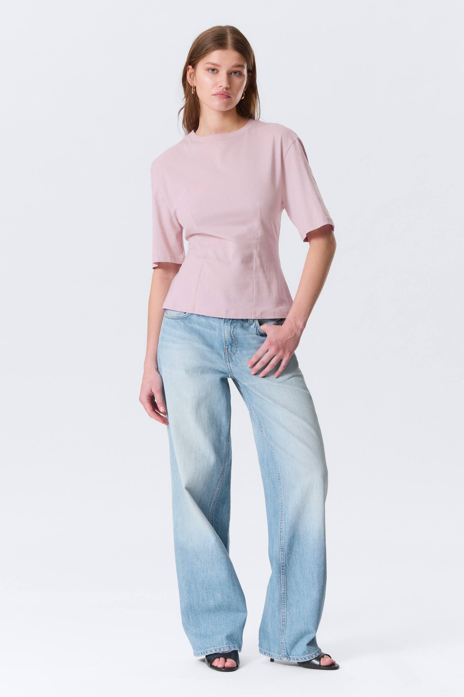 Fitted Dart Detail T-shirt - Lichtroze/Licht kakigroen/Wit - 5