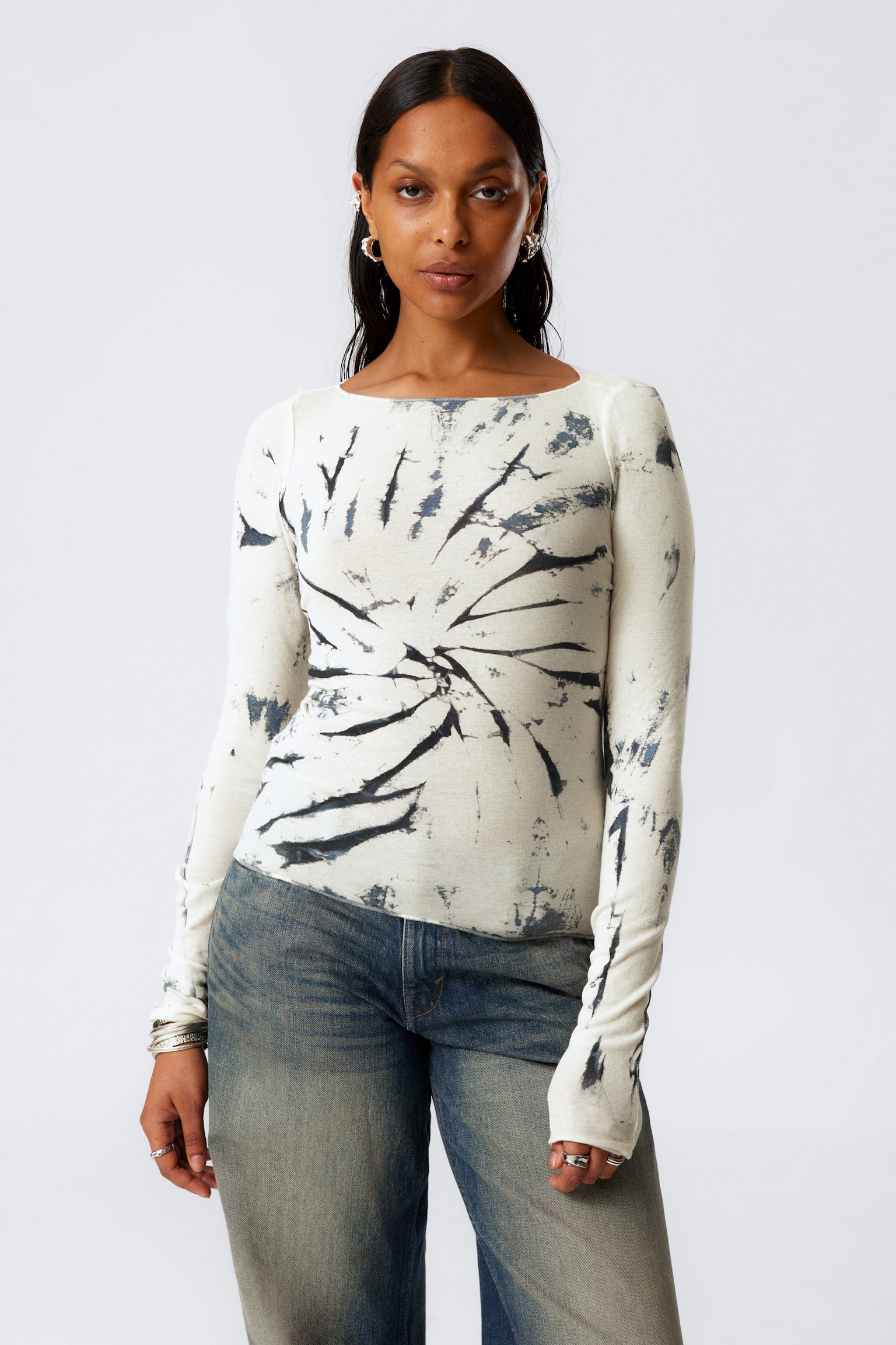 Top met lange mouwen en print - Slim Fit - White Tie-dye