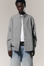 Black Check - Loose Button-Down Poplin Shirt - 0