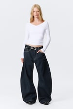 White - Slim Long-Sleeved Wrap Top - 1