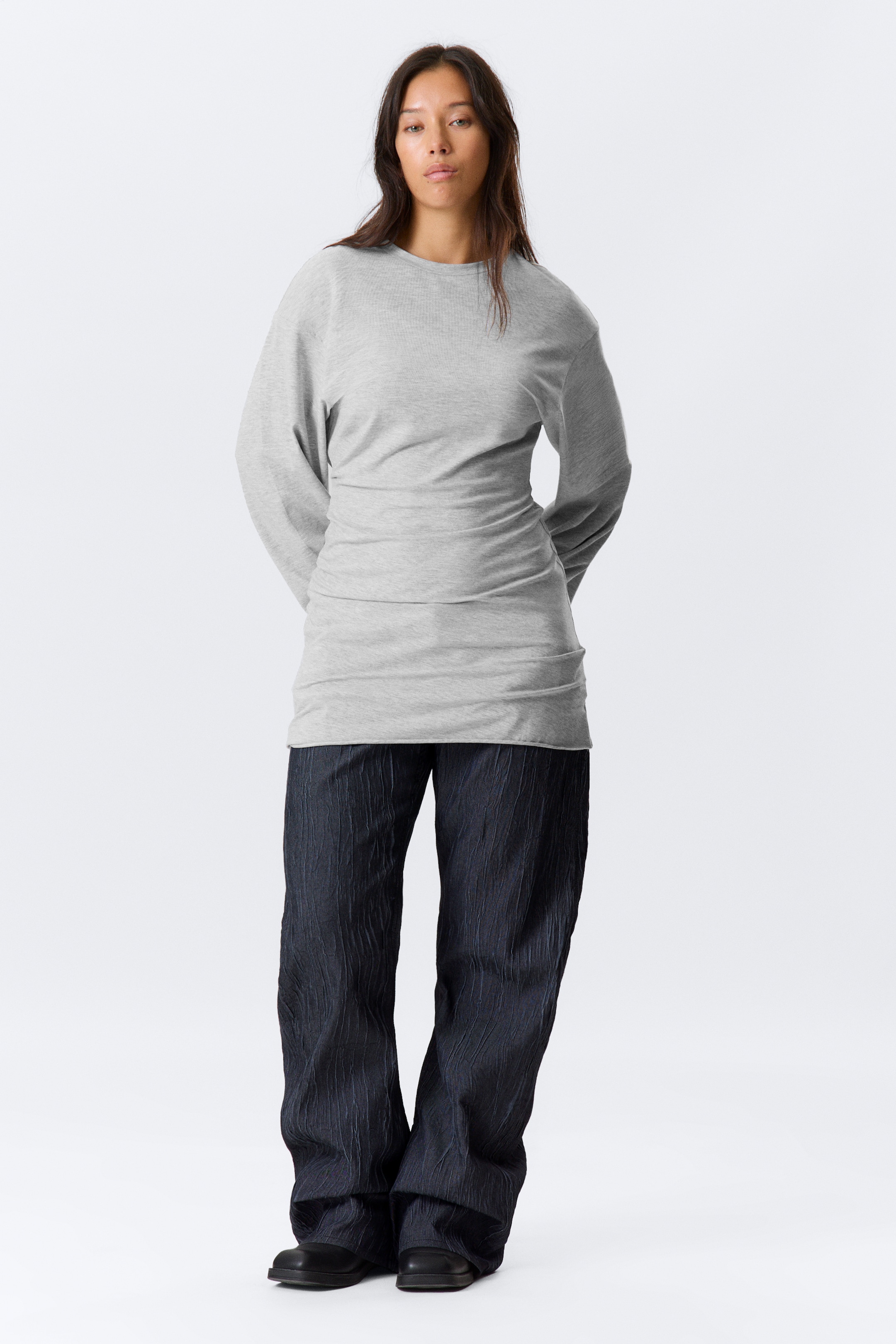 Grotere afbeelding bekijken: Oversized Long-Sleeved Mini Dress - Grijs gemêleerd - DAMES | H&M NL 1