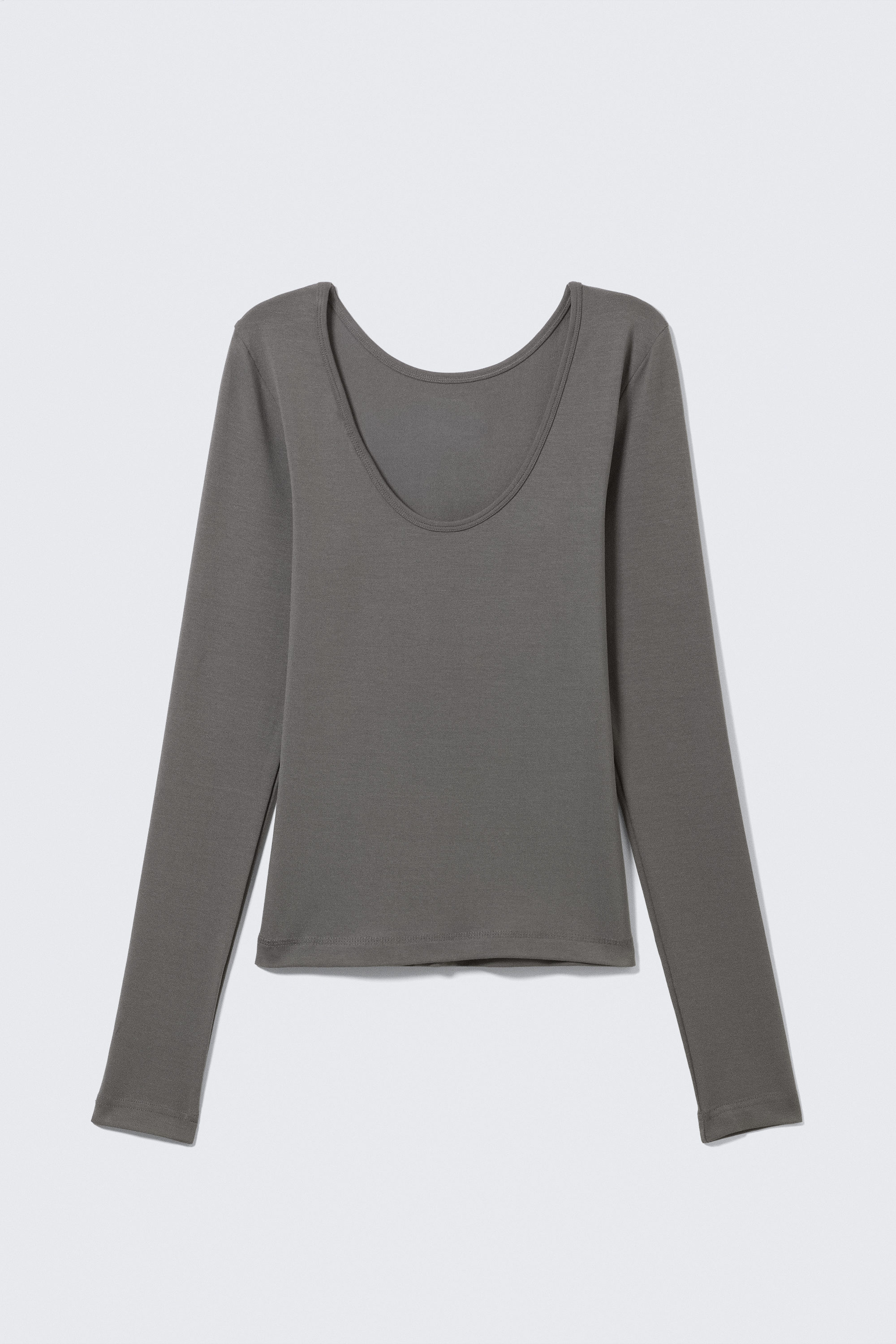 Grey - Deep Back Long-Sleeved Top - 5