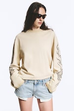 Beige Poudré - Clouté - T-shirt à manches longues graphique oversize - 2