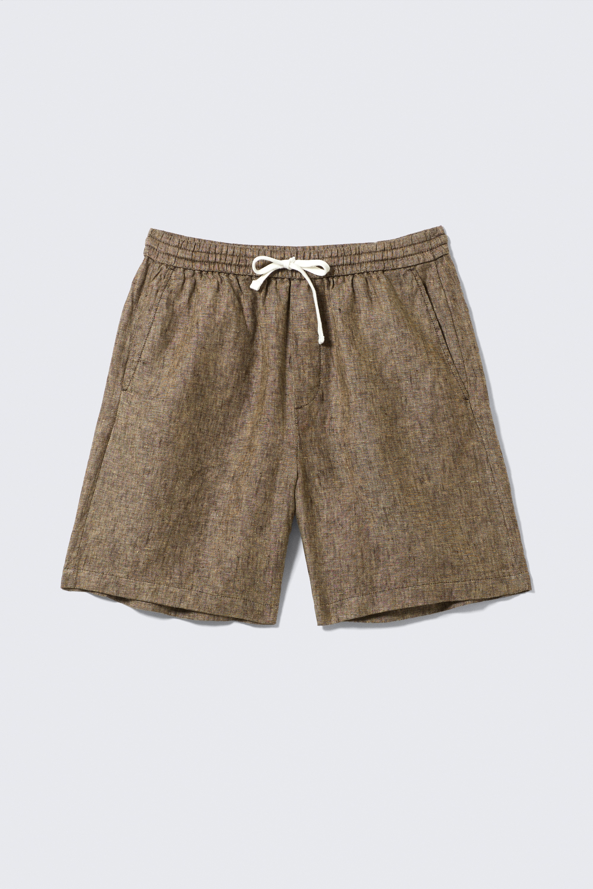 Relaxed Linen Drawstring Shorts - Dark Brown Melange/Ecru/Black