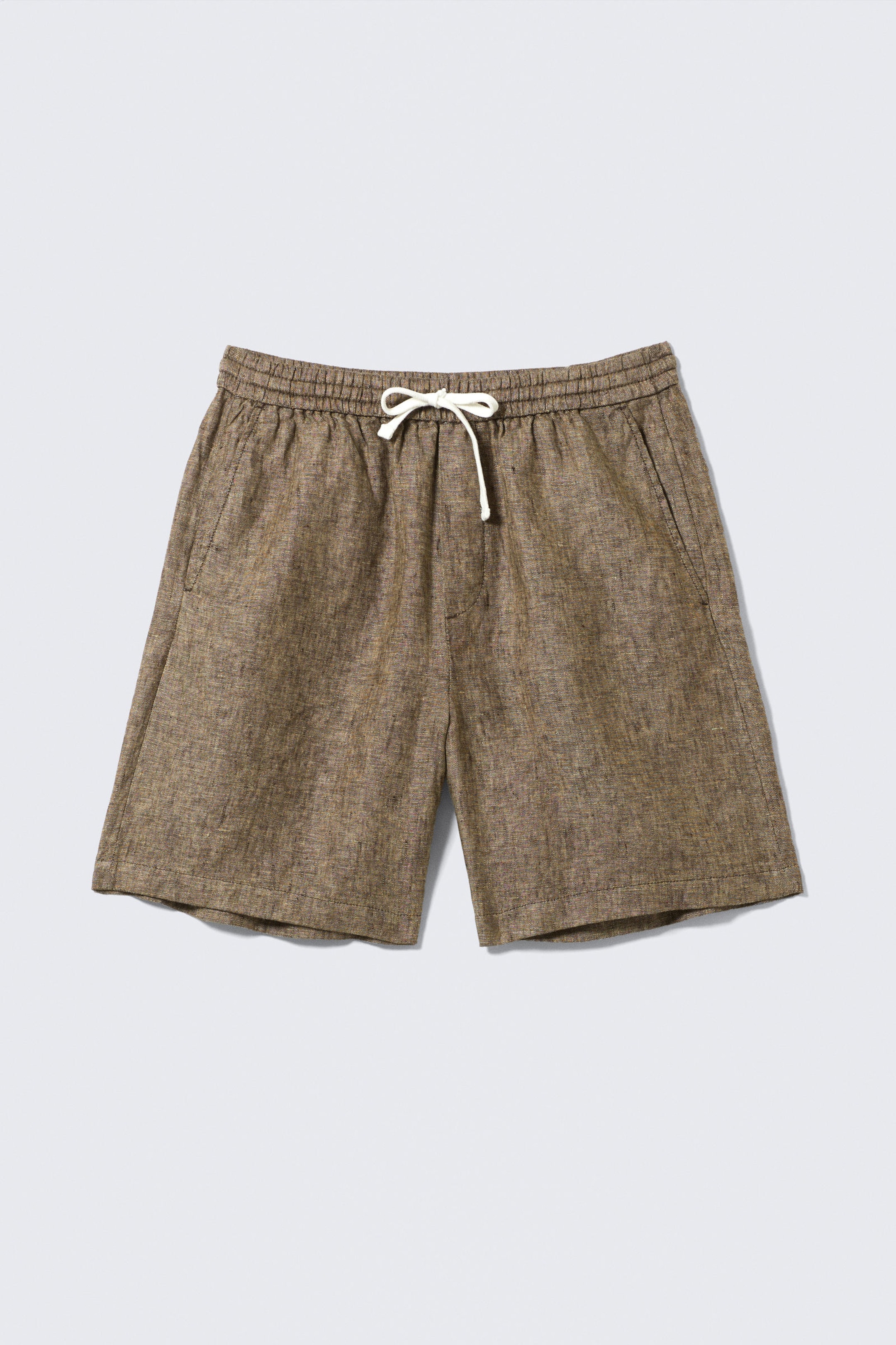 Dark Brown Melange - Relaxed Linen Drawstring Shorts - 3