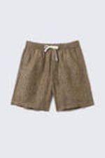 Dark Brown Melange - Relaxed Linen Drawstring Shorts - 3