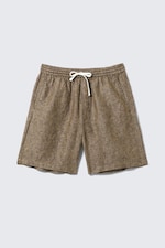 Donkerbruin gemêleerd - Ruimvallende linnen short met trekkoord - 0