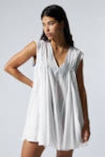 White - Flowy V-Neck Mini Dress - 1