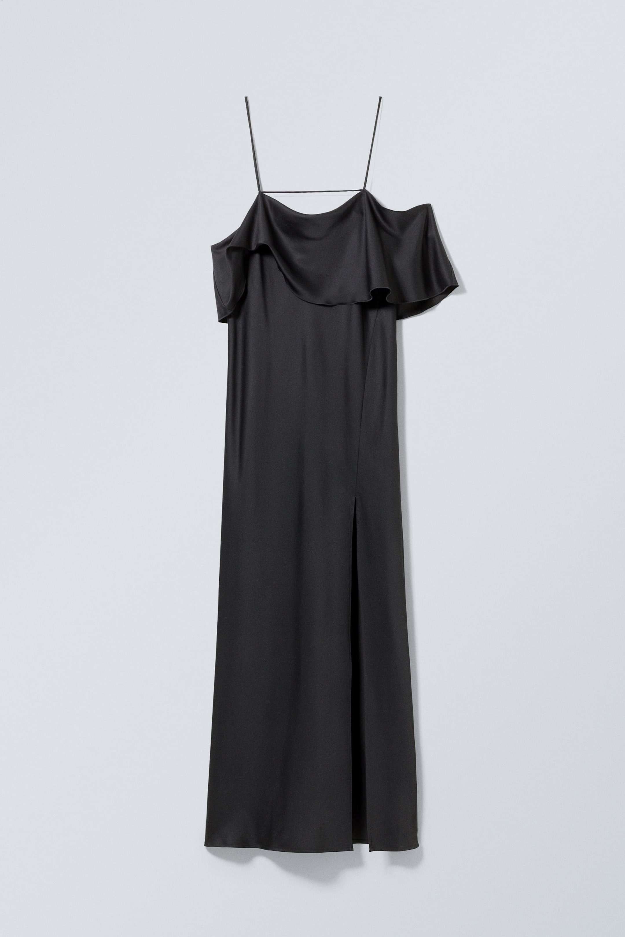 Mörkgrå - Lång off-shoulder klänning - 0