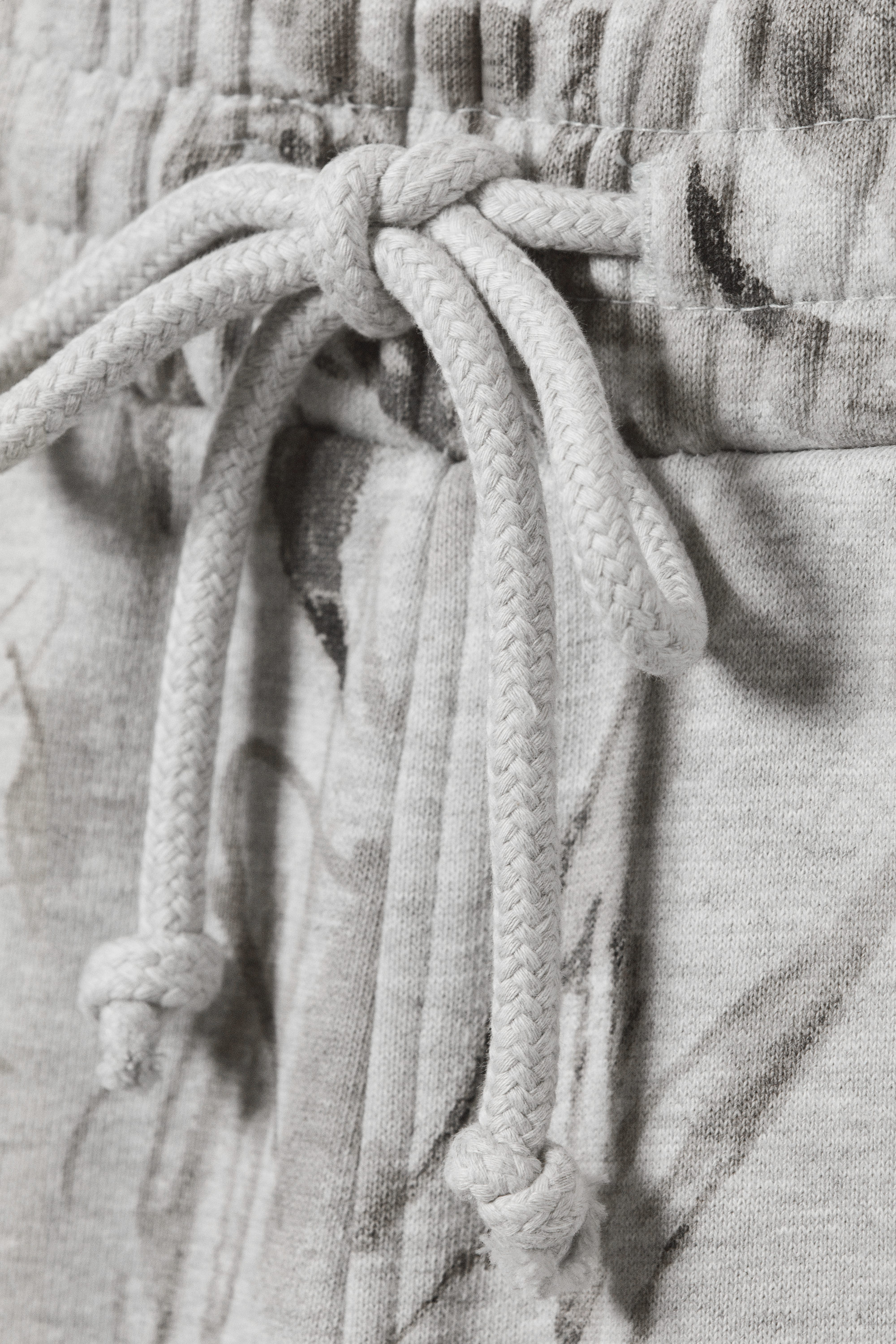 Grey Melange - Scribble Print - Loose Fit Cotton Sweatpants - 4