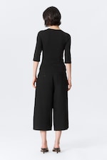 Svart - Fitted Three-Quarter Sleeve Top - 2