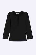 Black - Split V-neck Three-quarter sleeve top - 0