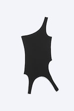 Off-black - Asymmetric One Shoulder Tank Top - 3