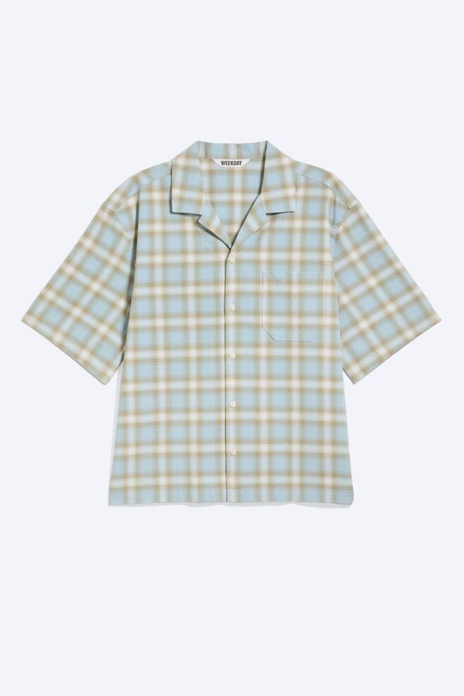 Cotton Short-sleeved buttoned shirt - Blue Check - 1