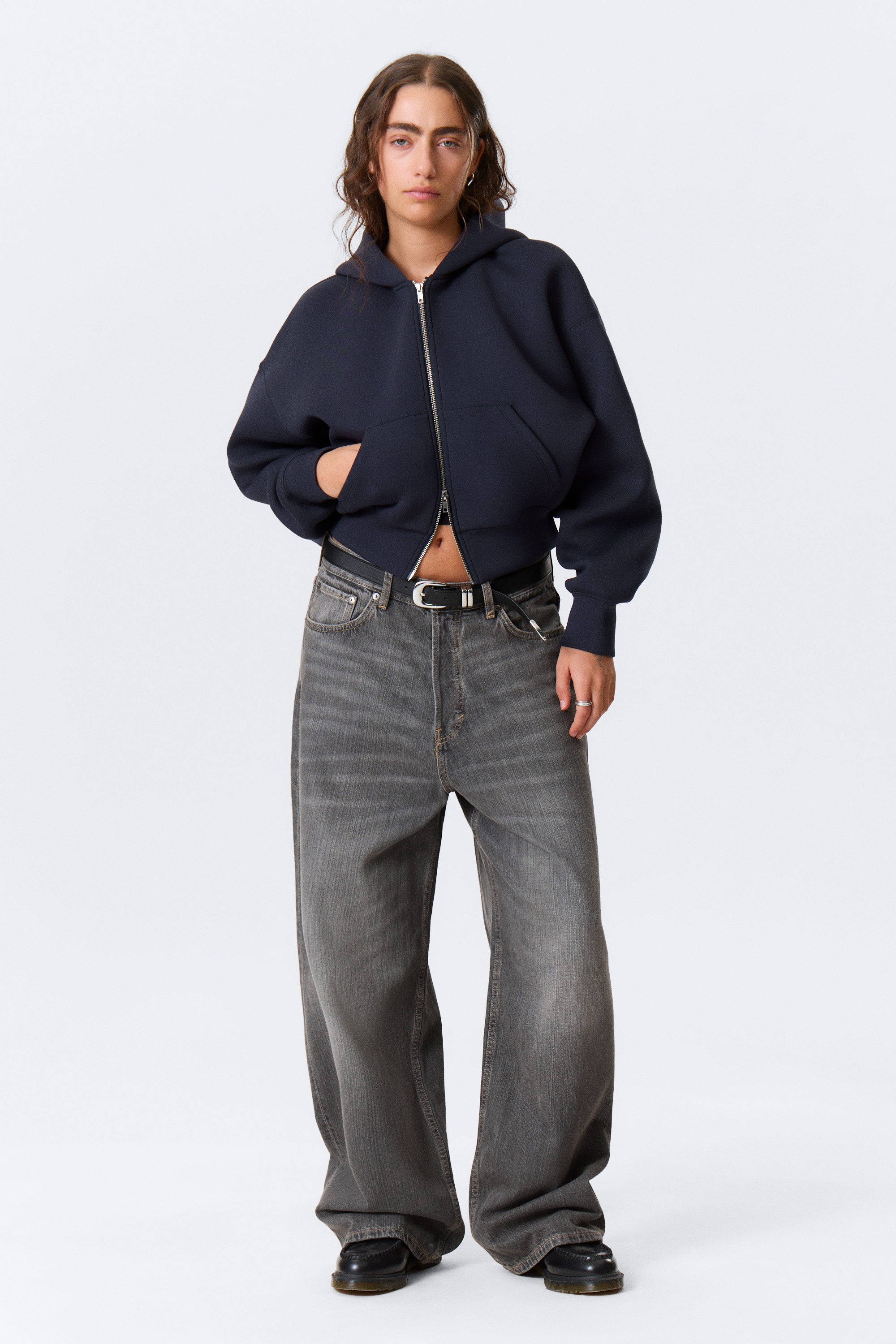 Dark Blue - Loose Fit Scuba Zip Hoodie - 4