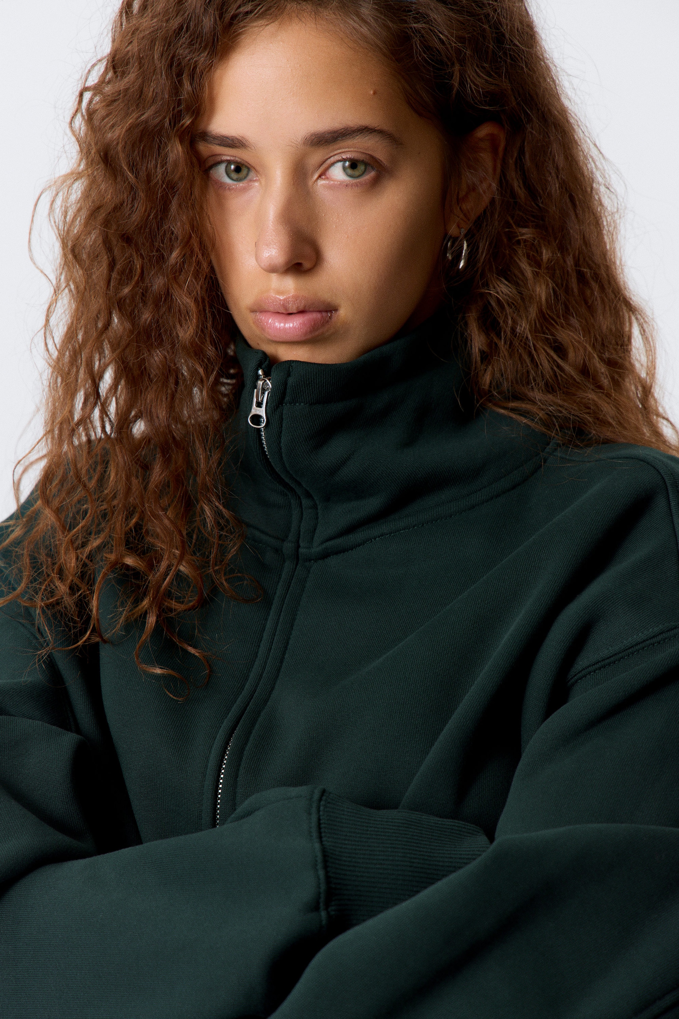 Dark Green - Heavyweight Funnel Neck Zip Sweater - 2