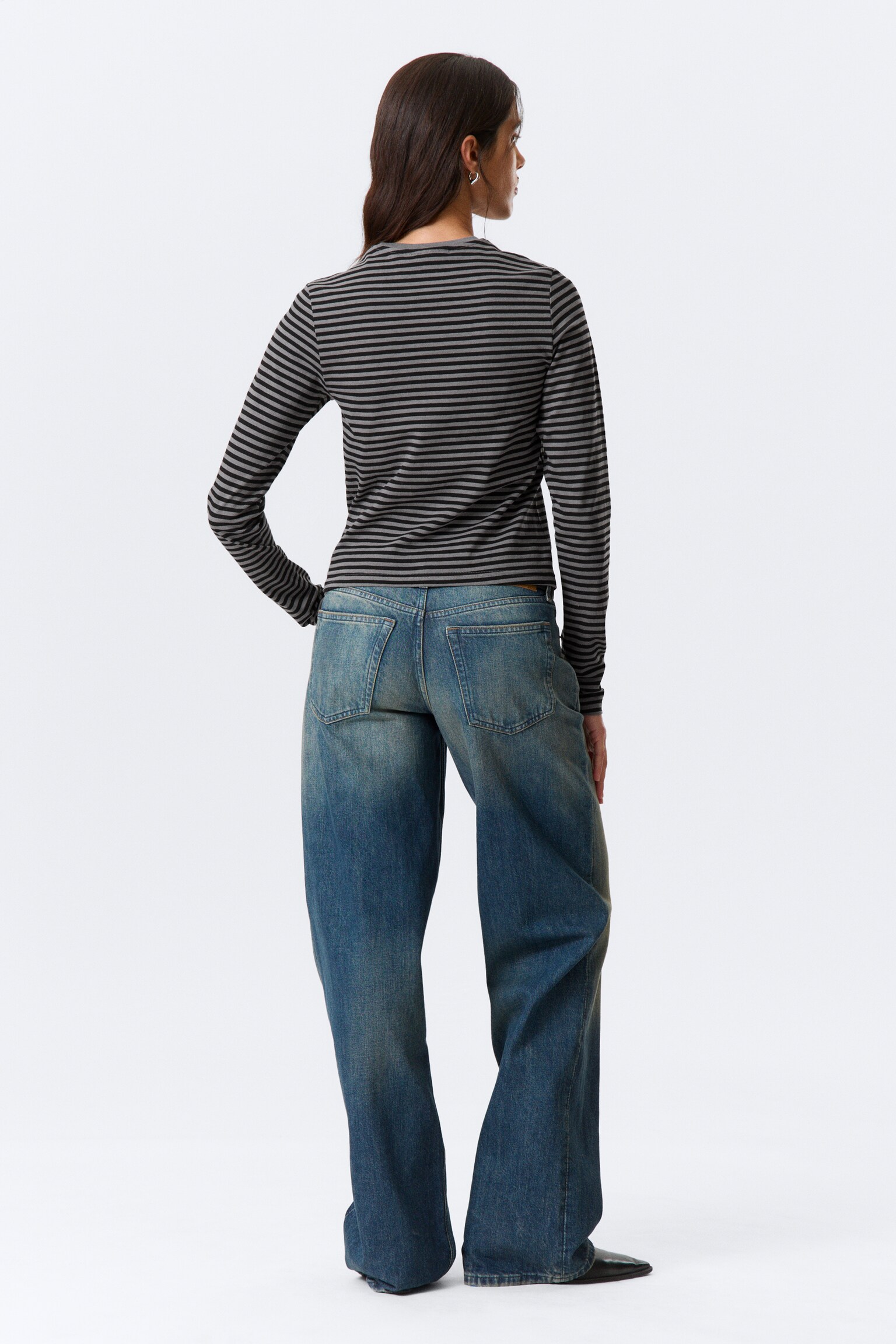 Slim fit hosszú ujjú pamutfelső - Fekete és szürke csíkos/Fekete/Fehér - 4