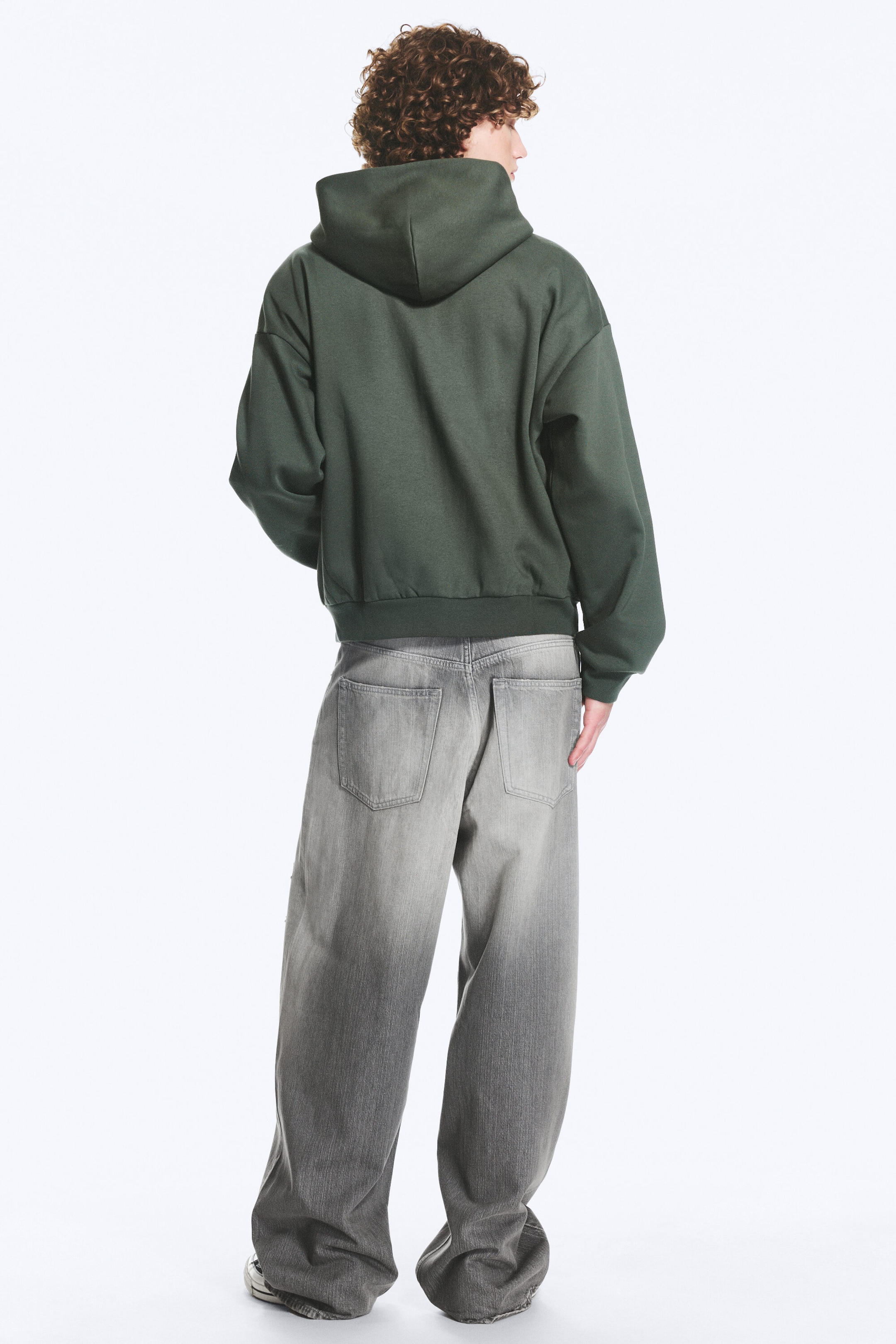 Dark Green - Loose Fit Zip Hoodie - 2