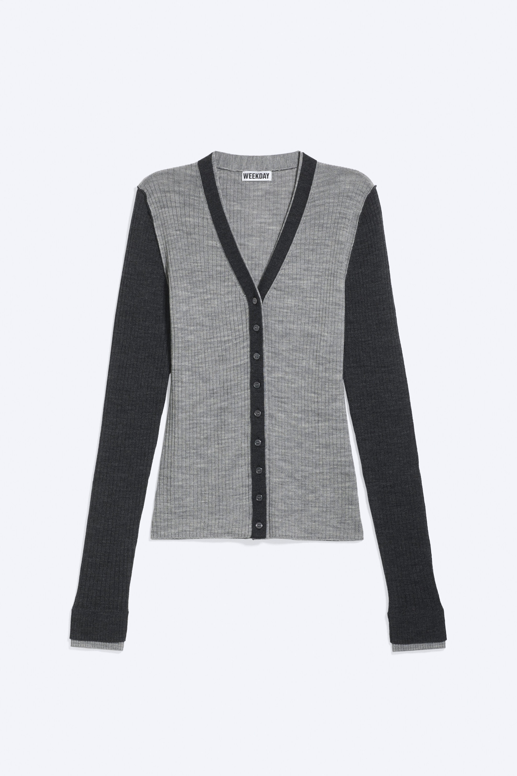 Gråmelert - V-hals cardigan i merinoull - 3
