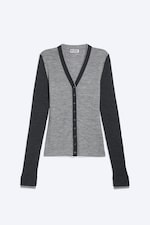 Gråmelert - V-hals cardigan i merinoull - 3