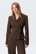 Dark Brown - Pinstripe - Short Fitted Blazer - 1