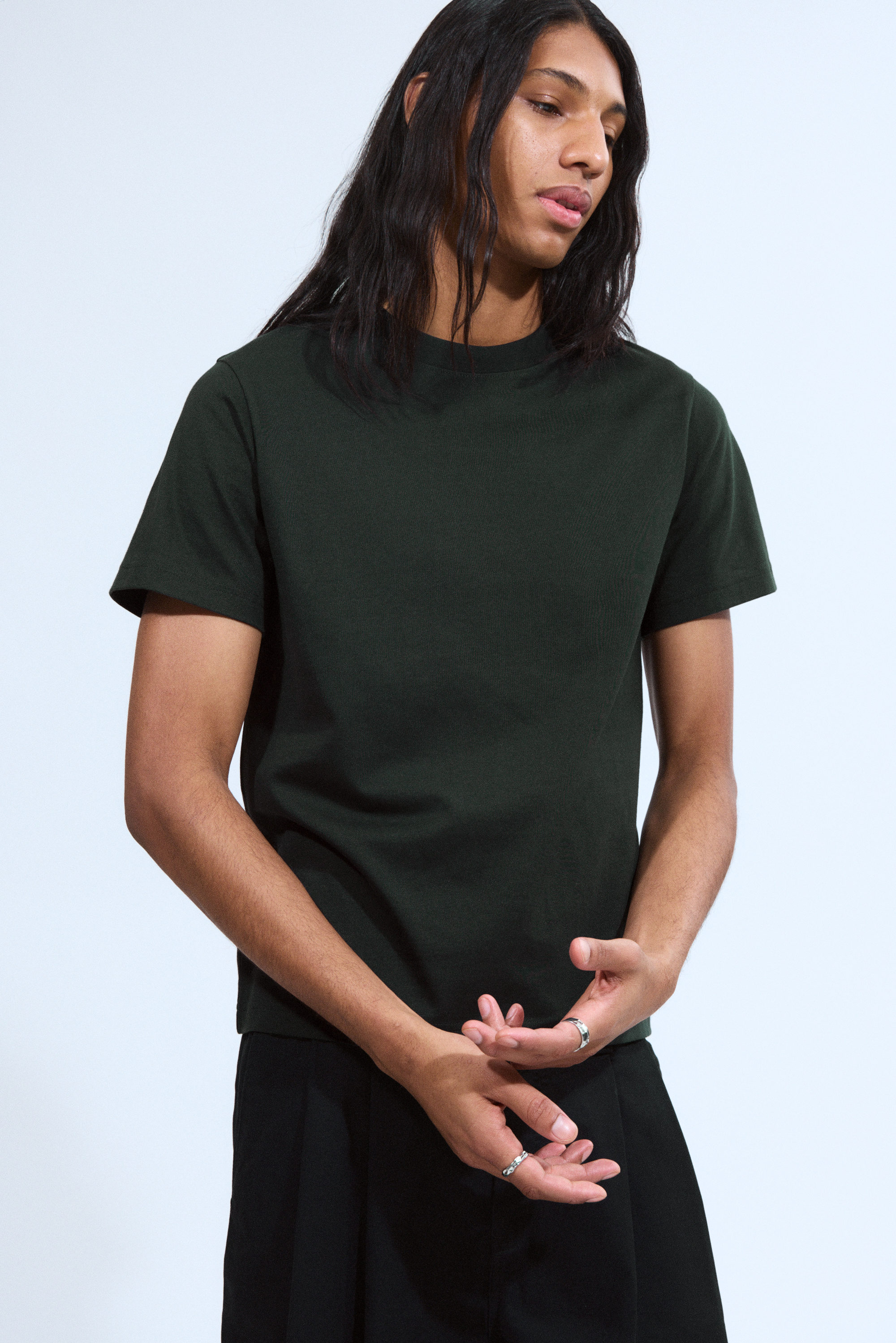 Dark Green - Short Boxy Heavyweight T-shirt - 1