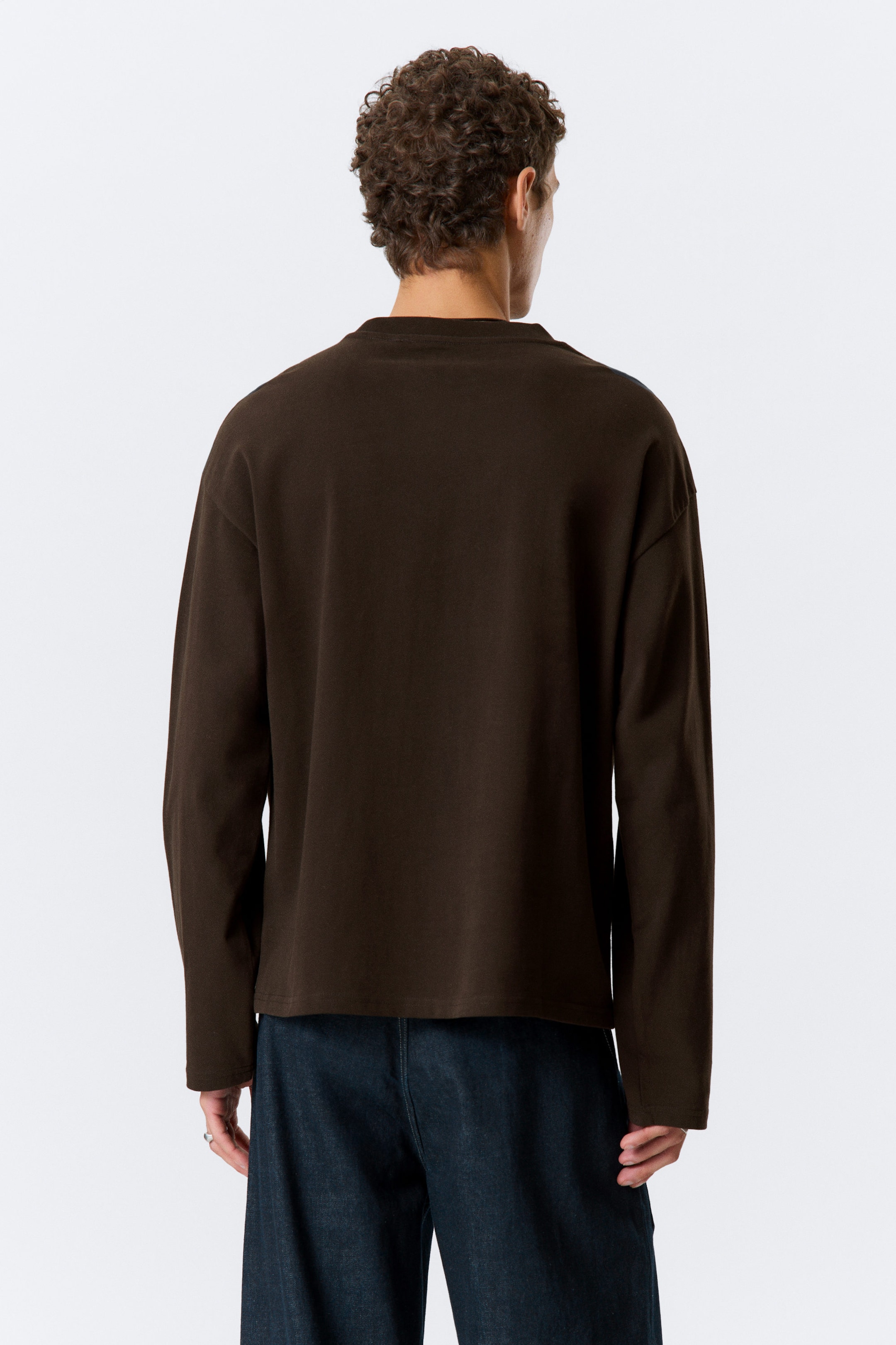 Dark Brown - Loose Boxy Long-Sleeved T-shirt - 2