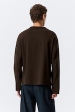 Dark Brown - Loose Boxy Long-Sleeved T-shirt - 2