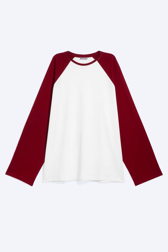 Locker geschnittenes Raglan-Longsleeve - Weiß / Rot/Dunkelgrau - 1