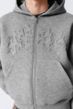 Grau meliert - "Stardust" - Graphischer Zip-Hoodie Simon aus Scuba-Stoff - 1