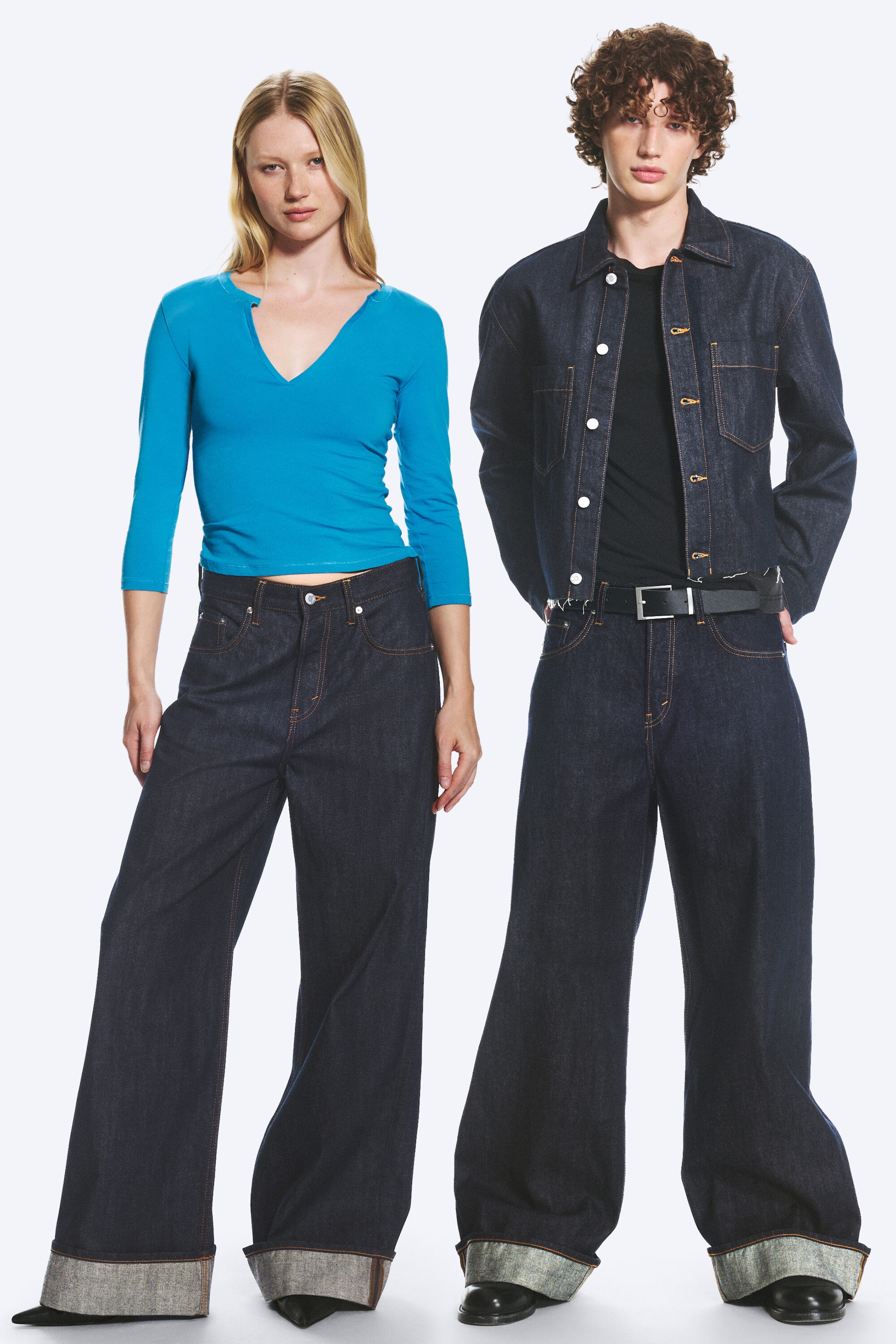 Blue Rinse - Dark Blue - SOLAR FOLD UP REGULAR LOOSE WIDE UNISEX JEANS