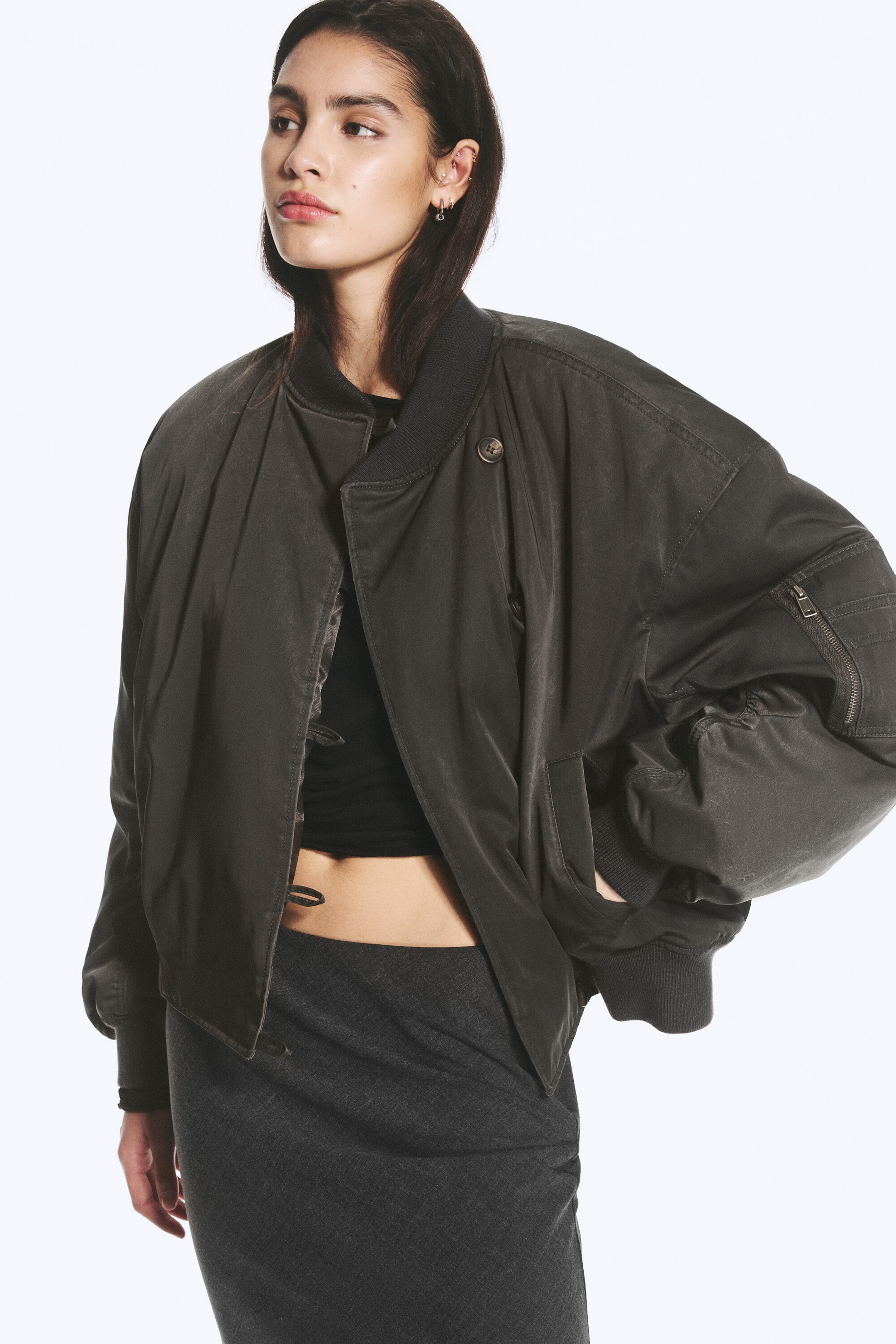 Dark Grey - Oversized bomber jacket - 2