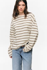 Staubweiß - Braune Streifen - Longsleeve-Shirt aus Baumwolle - 1