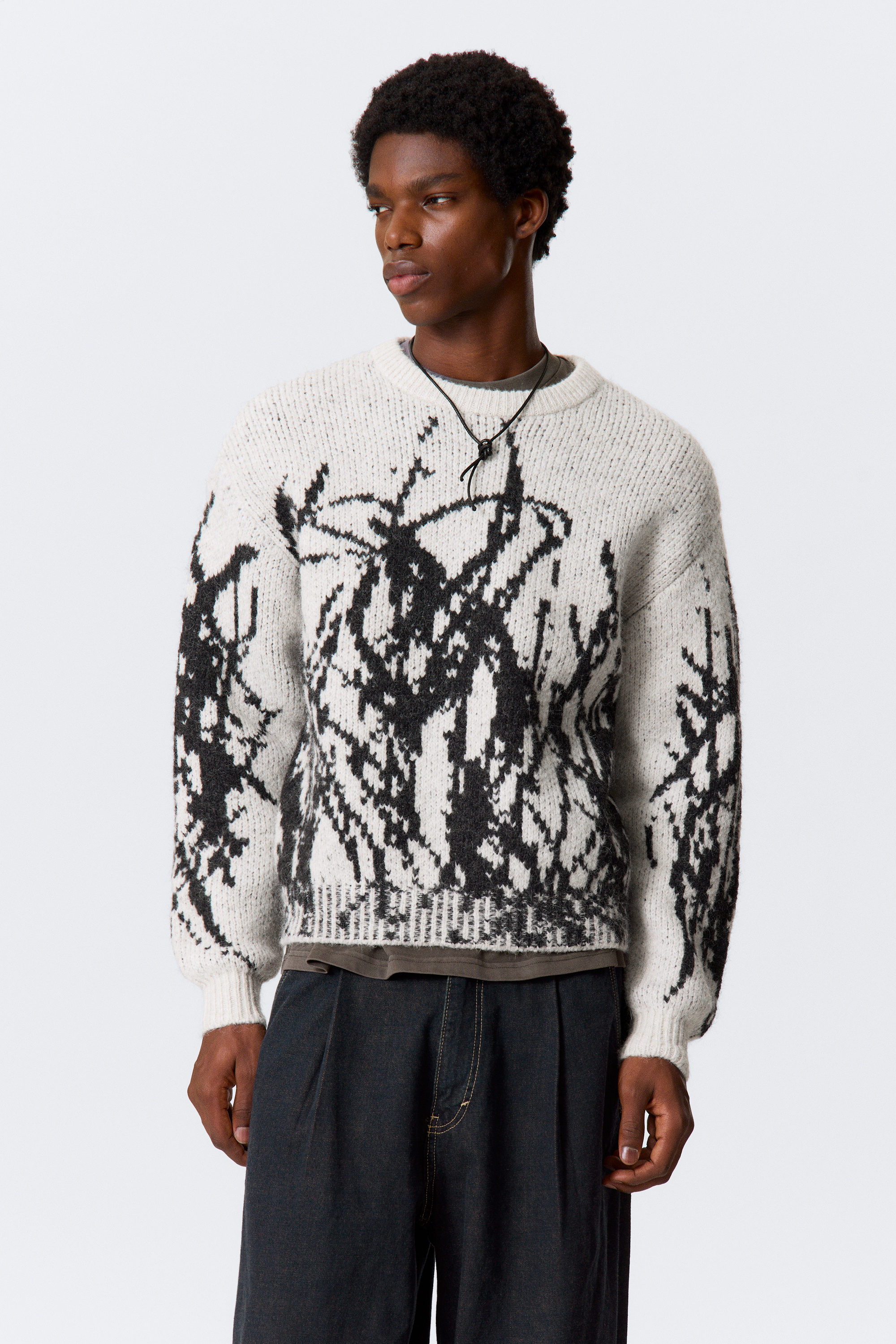 White - Black Graphic - Graphic Knitted Wool-Blend Sweater - 2