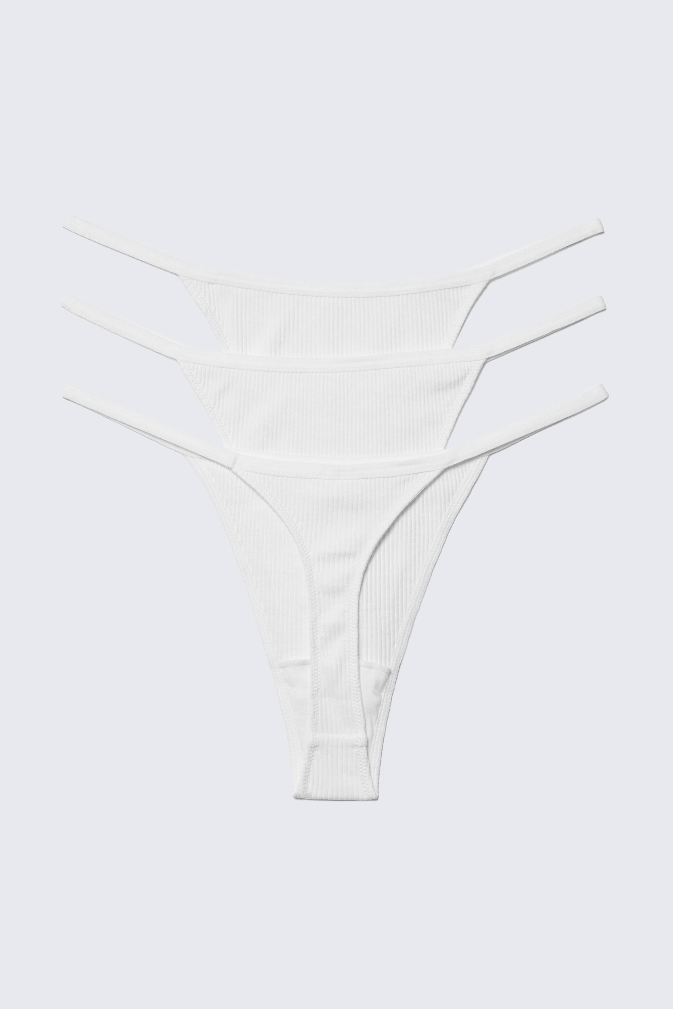 White - 3-pack Stella Ribbed Cotton Thongs - 2