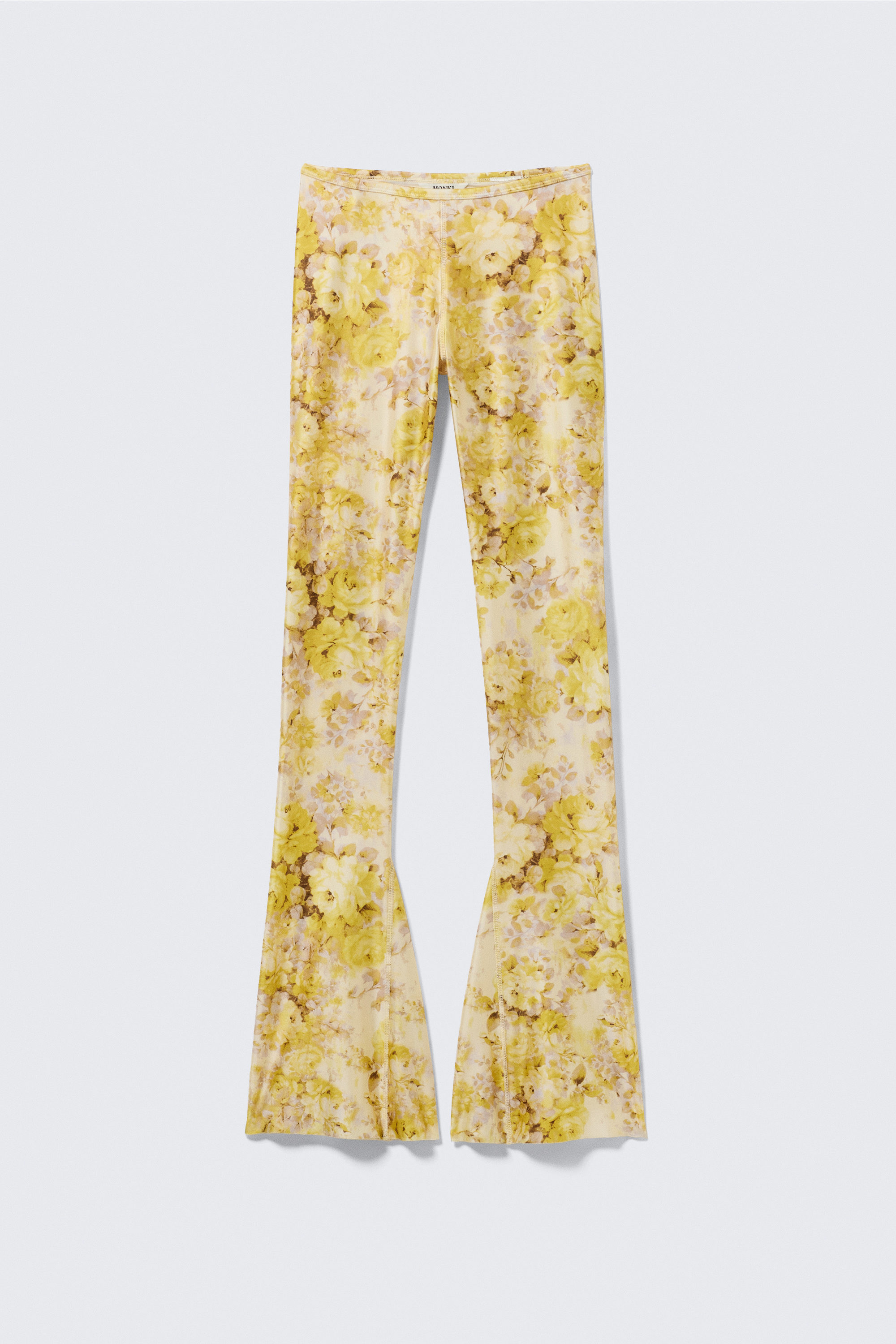 Light Yellow - Floral - Low Rise Flared Stretch Trousers - 3