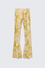 Light Yellow - Floral - Low Rise Flared Stretch Trousers - 4