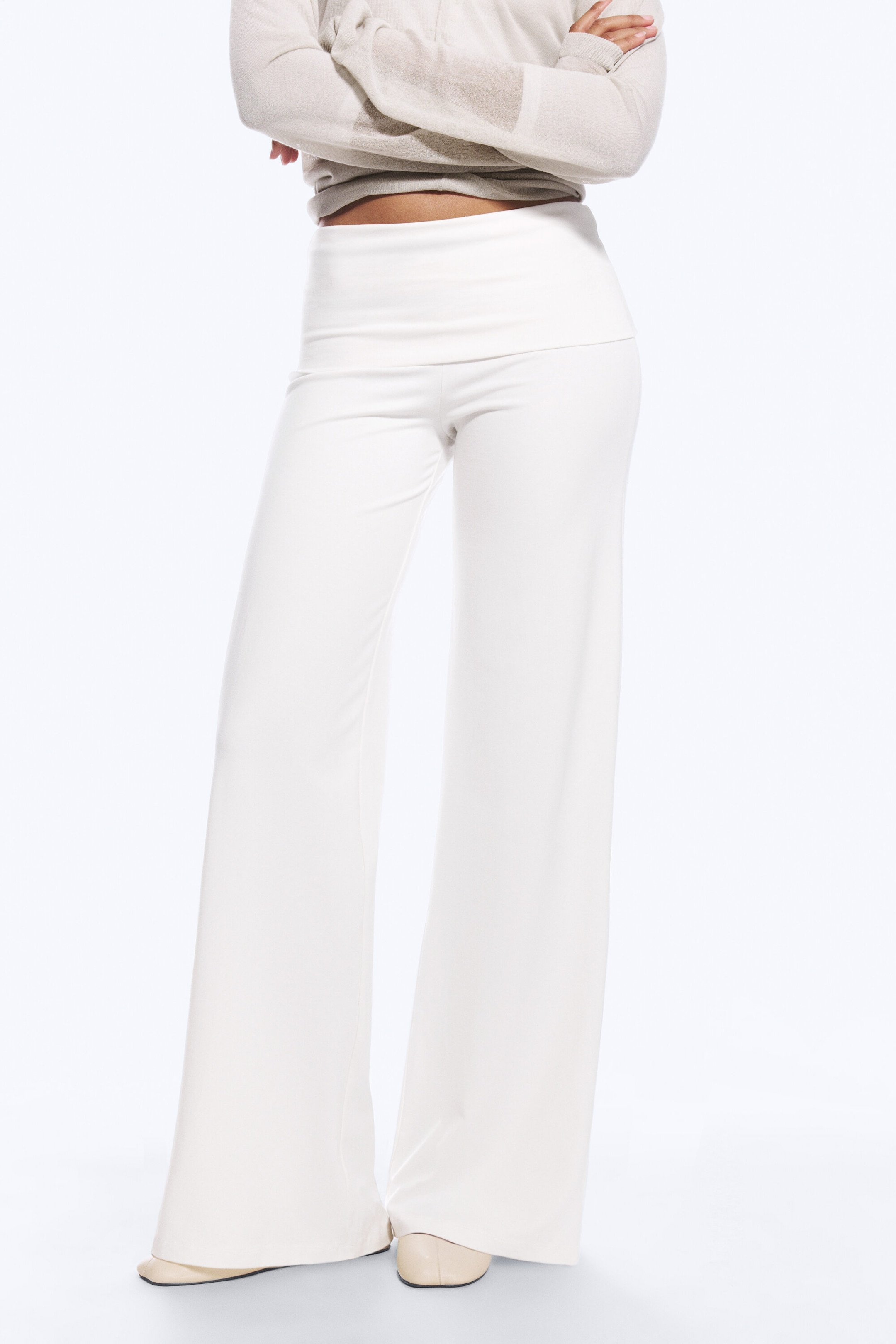 White - Mid-Rise Flared Pyjama Trousers - 2