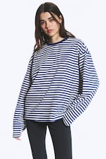 Gestreift in Weiß/Dunkelblau - Longsleeve-Shirt aus Baumwolle - 0
