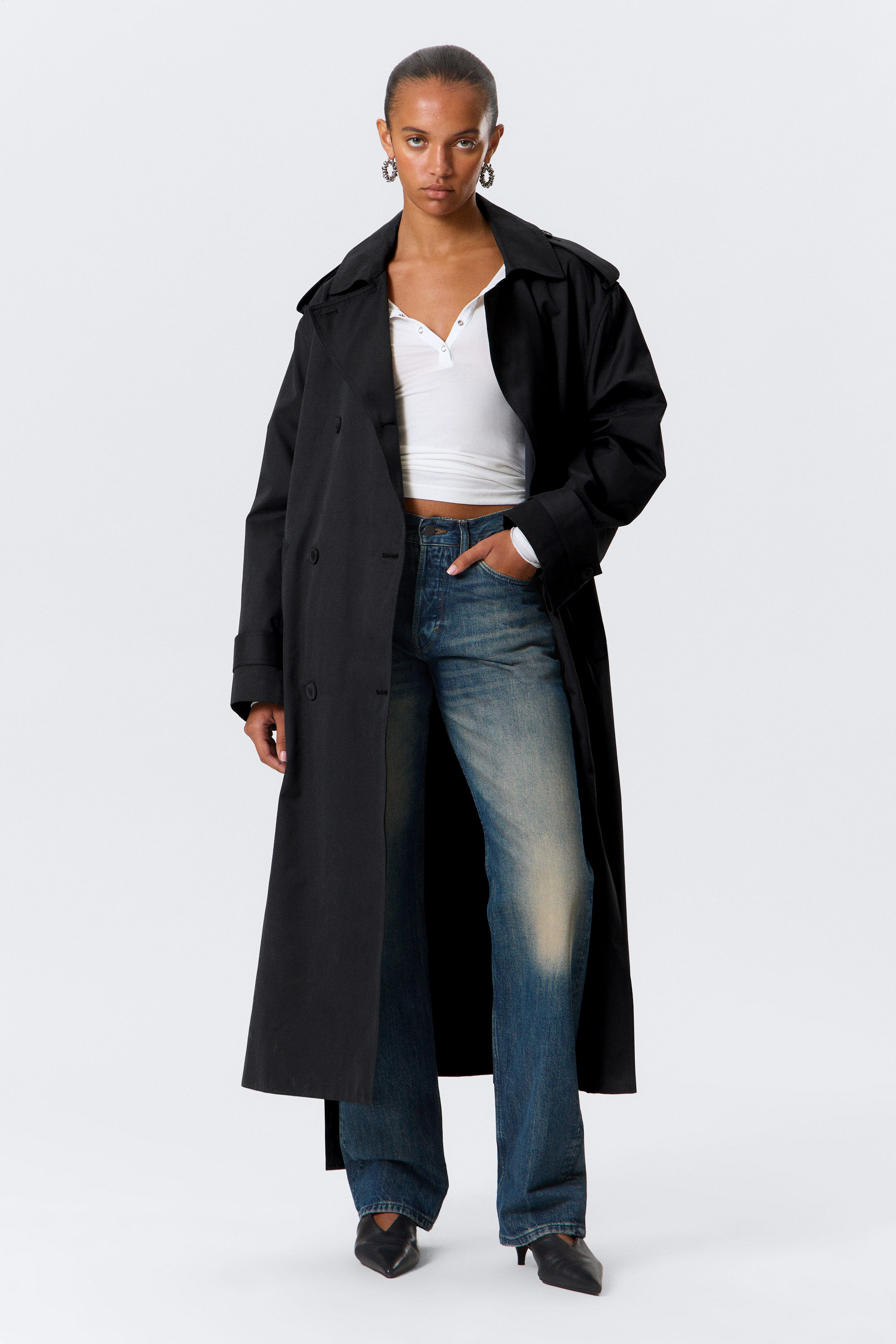 Zwart - Oversized double-breasted canvas trenchcoat - 1