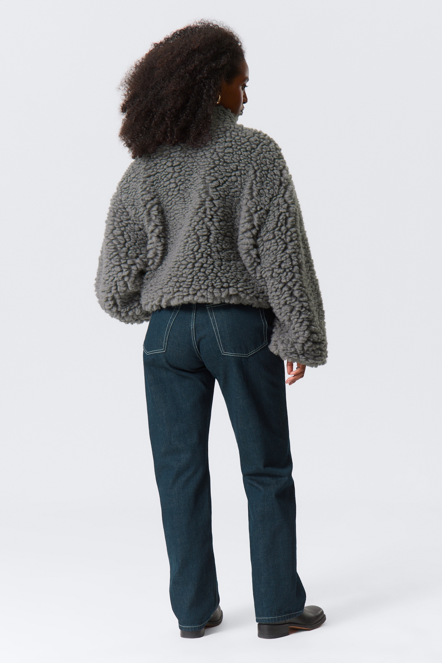 Oversized Fluffy Zip Jacket - Dusty Grey/Brown/Dusty Beige - 3