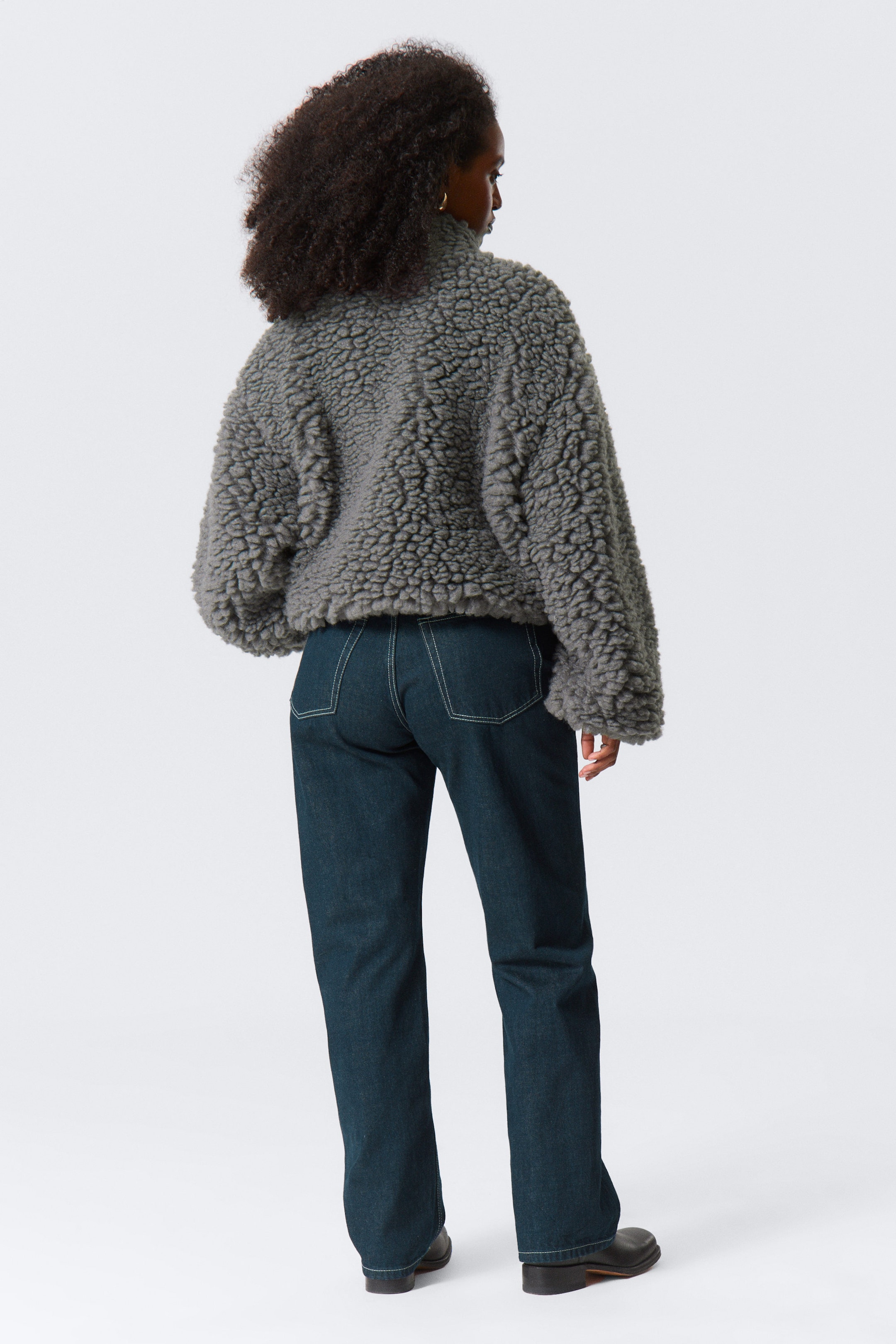 Dimgrå - Oversized fluffig zip-jacka - 3