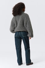 Dimgrå - Oversized fluffig zip-jacka - 3