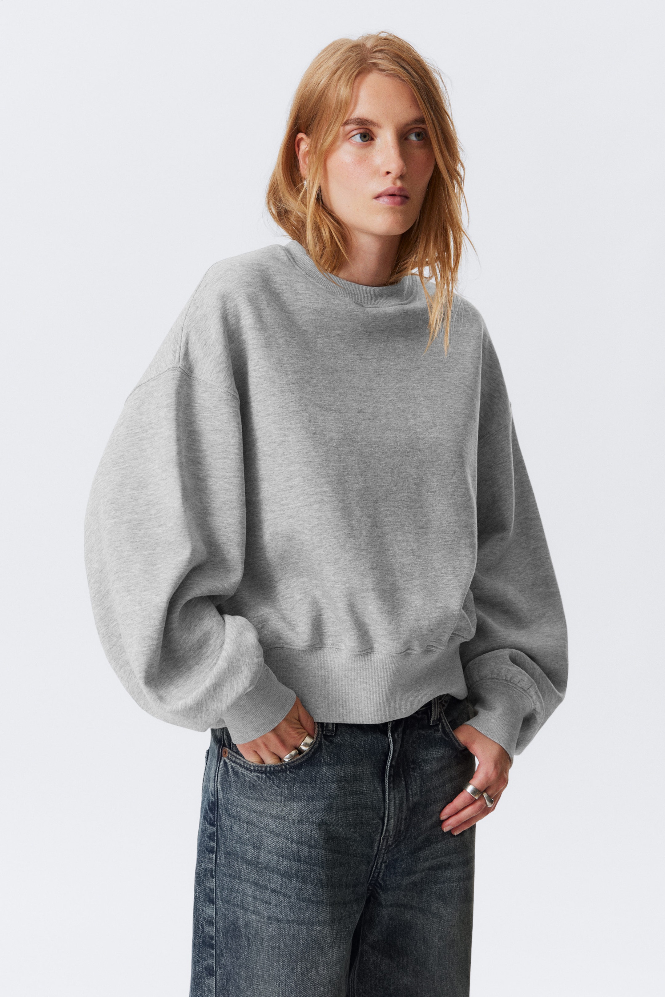 Grau meliert - Oversize-Sweatshirt mit Rundhalsausschnitt - 1
