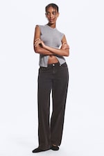 Ink Black - Black - Ample Low Rise Loose Wide Jeans - 0